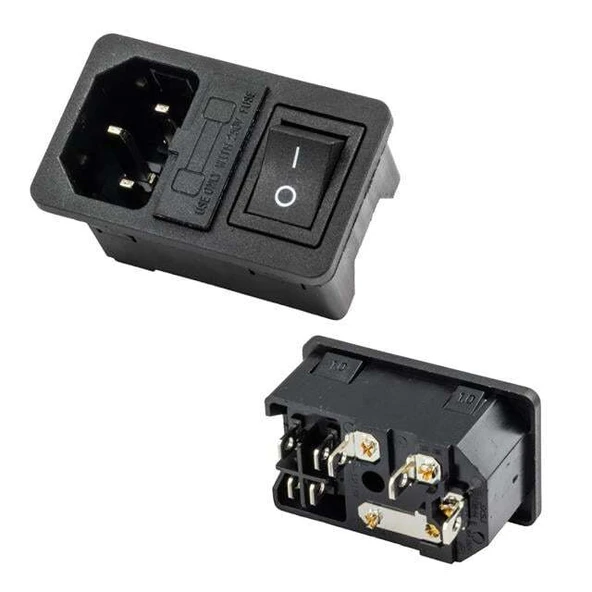PowerMaster IC-214A-S C14 Power Soket Erkek Anahtarlı+Fuseli Kulaksız UL Sertifikalı ürün görseli 1