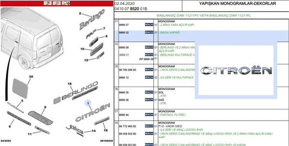 CITROEN YAZISI CITROEN NEMO PSA ORJİNAL 8666.26 ürün görseli 1
