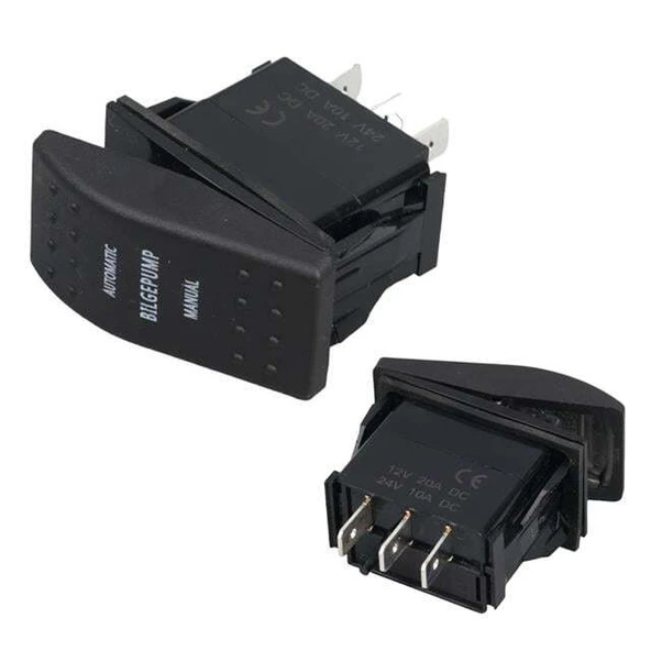 PowerMaster ﻿Sintine Pompa Sembollü Işıksız Yaylı 3 Pinli On-Off 12-24V Marin Switch ürün görseli 1