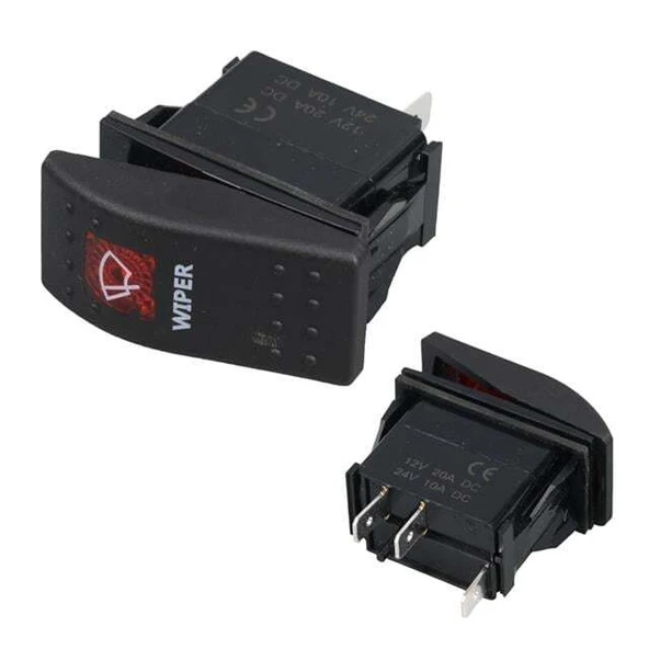PowerMaster Silecek Sembollü Işıklı 3 Pinli On-Off 12-24V Marin Switch ürün görseli 1