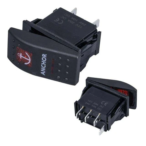 PowerMaster ﻿Çapa Irgatı Sembollü Yaylı Işıksız 3 Pinli On-Off 12-24V Marin Switch ürün görseli 1
