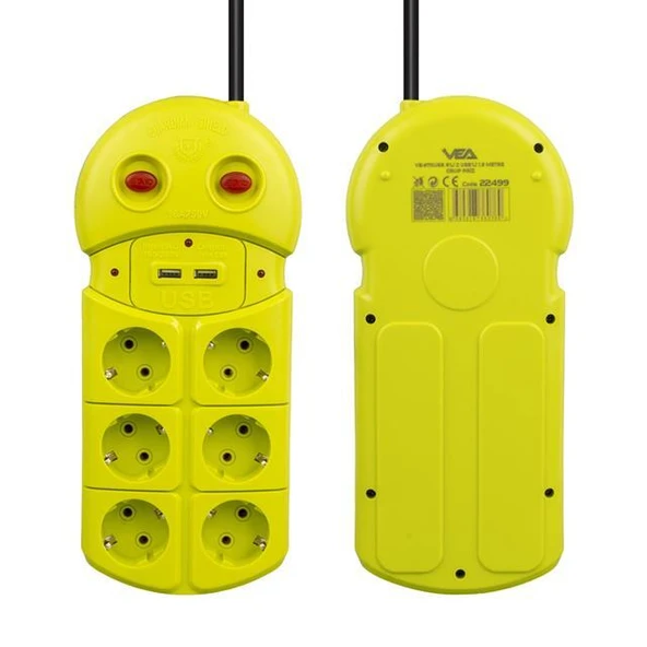 Vea VE-970USB 6'Lı 2 USB'li 1.5 Metre Grup Priz ürün görseli 1