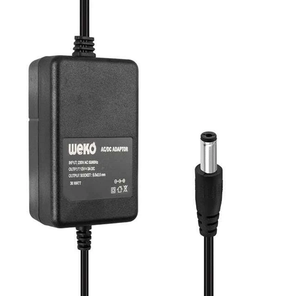 Weko 12 Volt 3 Amper 5.5*2.5 Uçlu Yerli Üretim Plastik Kasa Masaüstü Adaptör ürün görseli 1