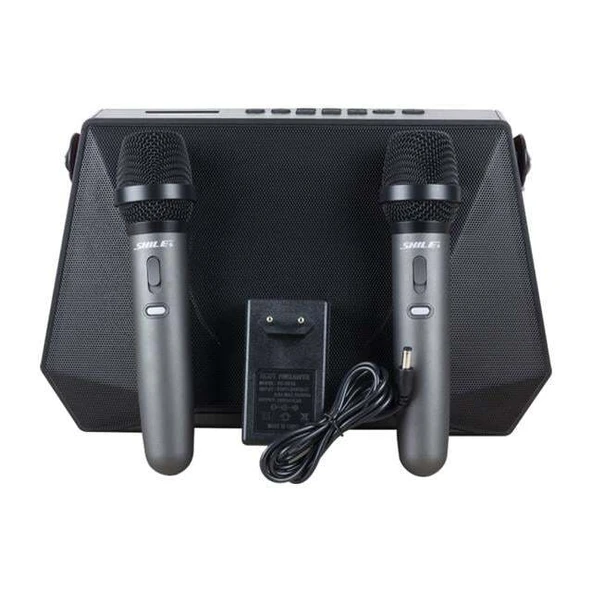 Shile SL-3A İki El Mikrofonlu Kumandalı USB/SD/BT Portatif Hoparlör ürün görseli 1