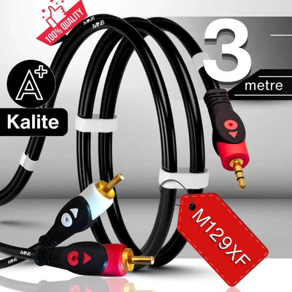 MN6 M129XF Rca Kablosu/3 Metre-3.5mm/aux Ses Kablosu-2rca Ses Kablosu-Ses Sistemi Uyumlu ürün görseli 1