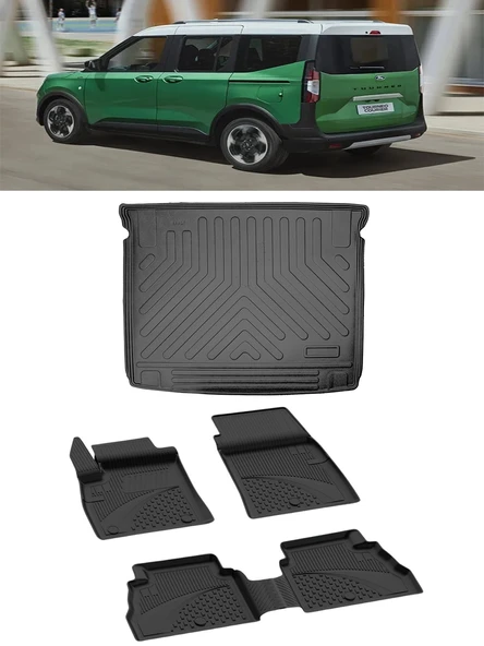 Sahler Ford Courier 2025 ve Sonrası 4.5D Paspas ve 3D Rizline Bagaj Havuzu Set ürün görseli 1