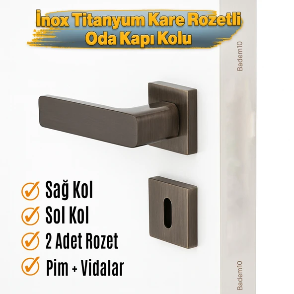 İnox Titanyum Oda Tipi Kapı Kolu Rozetli Sağ Sol Uygun Modern İç Oda Kapı Tutamağı 1 Takım ürün görseli 1
