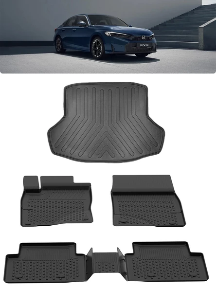 Sahler Honda Civic 2021 ve Sonrası 4.5D Sahler Paspas 3D Rizline Bagaj Havuzu ürün görseli 1