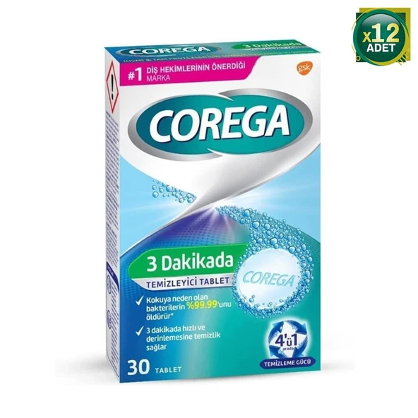 Corega 3 Dakikada Temizleyici 30 Tablet 12 Adet ürün görseli 1