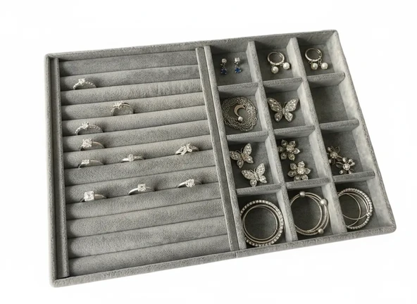 Berlin Model Süet Kumaş Gri Renk 24/34 Cm Sosisli- Bölmeli Takı Sergileme Standı ürün görseli 1