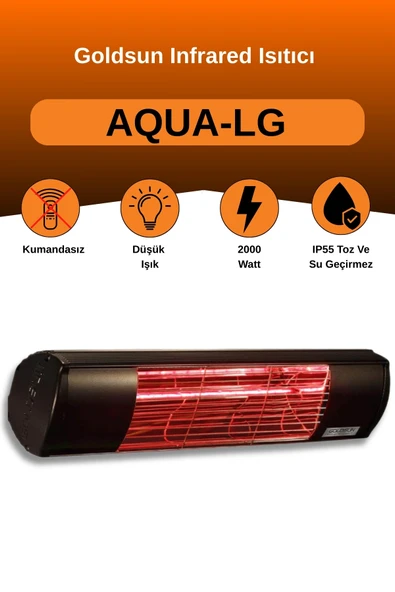Goldsun Aqua 2000 Watt GSA20LG Düşük Işıklı Kumandasız Suya Dayanıklı Elektrikli İnfrared Isıtıcı-Siyah ürün görseli 1