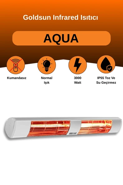 Goldsun Aqua 3000 Watt GSA30 Kumandasız Suya Dayanıklı Elektrikli İnfrared Isıtıcı-Beyaz ürün görseli 1