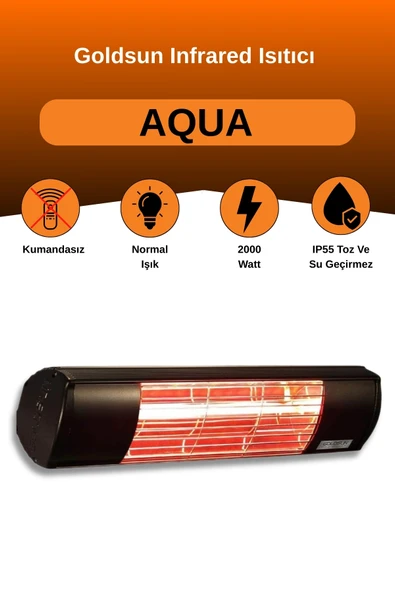 Goldsun Aqua 2000 Watt GSA20 Kumandasız Suya Dayanıklı Elektrikli İnfrared Isıtıcı-Siyah ürün görseli 1