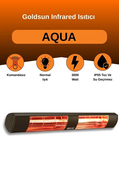 Goldsun Aqua 3000 Watt GSA30 Kumandasız Suya Dayanıklı Elektrikli İnfrared Isıtıcı-Siyah ürün görseli 1