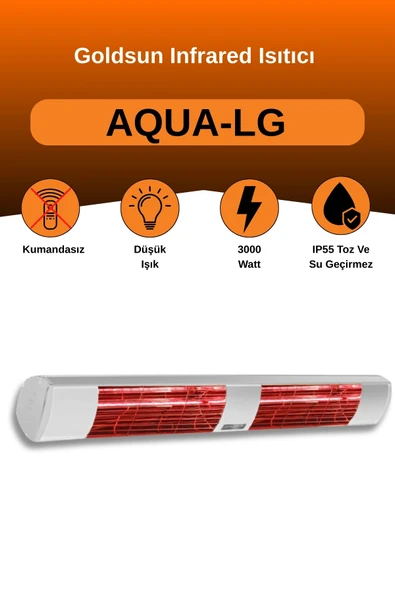 Goldsun Aqua 3000 Watt GSA30LG Düşük Işıklı Kumandasız Suya Dayanıklı Elektrikli İnfrared Isıtıcı-Beyaz ürün görseli 1