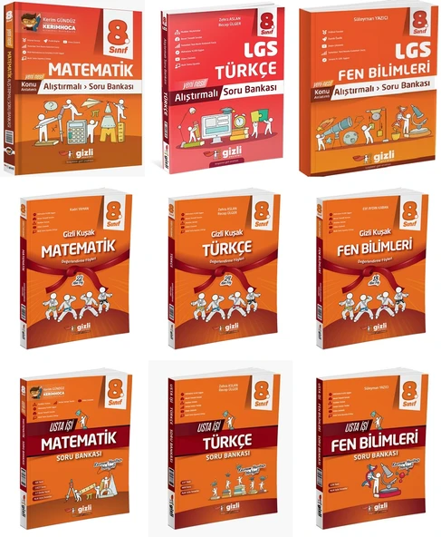 Gizli 2025 8. Sınıf Lgs Matematik + Türkçe + Fen Alıştırmalı + Usta İşi Soru + Gizli Kuşak Seti 9 Kitap Güncel Müfredat ürün görseli 1