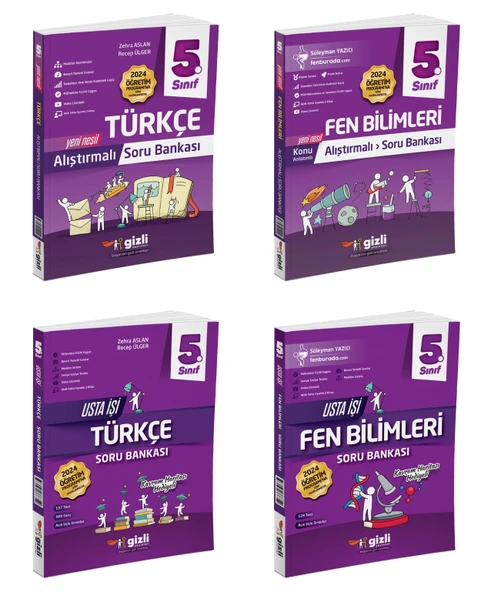 Gizli 2025 5. Sınıf Türkçe + Fen Bilimleri Alıştırmalı + Usta İşi Soru Bankası Seti 4 Kitap Güncel Müfredat ürün görseli 1