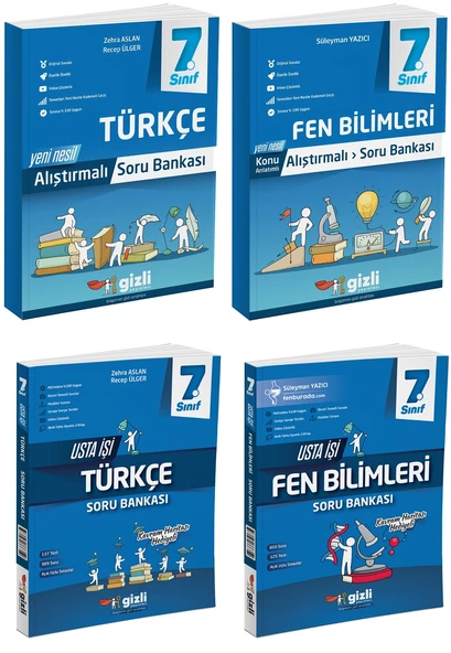 Gizli 2025 7. Sınıf Türkçe + Fen Bilimleri Alıştırmalı + Usta İşi Soru Bankası Seti 4 Kitap Güncel Müfredat ürün görseli 1