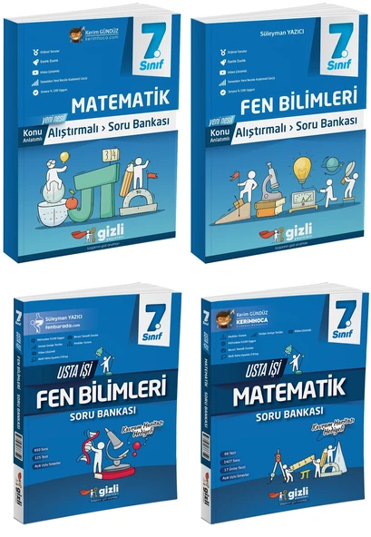 Gizli 2025 7. Sınıf Matematik + Fen Alıştırmalı + Usta İşi Soru Bankası Seti 4 Kitap Güncel Müfredat ürün görseli 1