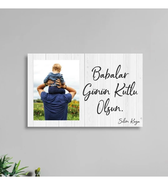 Babalar Gününe Özel Resimli Duvar Dekoru Ahşap Tablo Beyaz 35x22cm ürün görseli 1