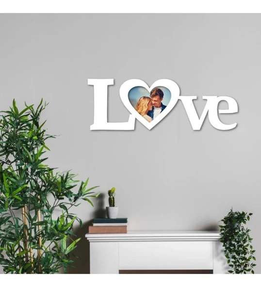 Kişiye Özel LOVE yazılı Resimli Ahşap Tablo 40x15 ürün görseli 1