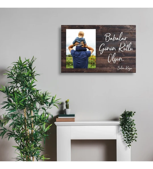 Babalar Gününe Özel Resimli Duvar Dekoru Tablo Beyaz 40x25cm - Resim 2