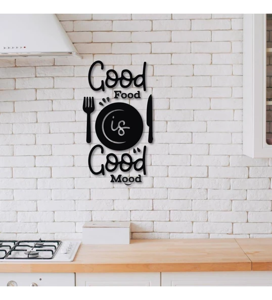 Ahşap Dekoratif Siyah Good Food is Good Mood Yazılı Mutfak Tablo Süsü; ürün görseli 1