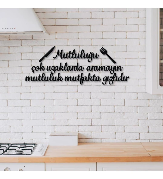 Ahşap Dekoratif Mutluluk Mutfakta Gizlidir Yazılı Tablo Süsü ürün görseli 1