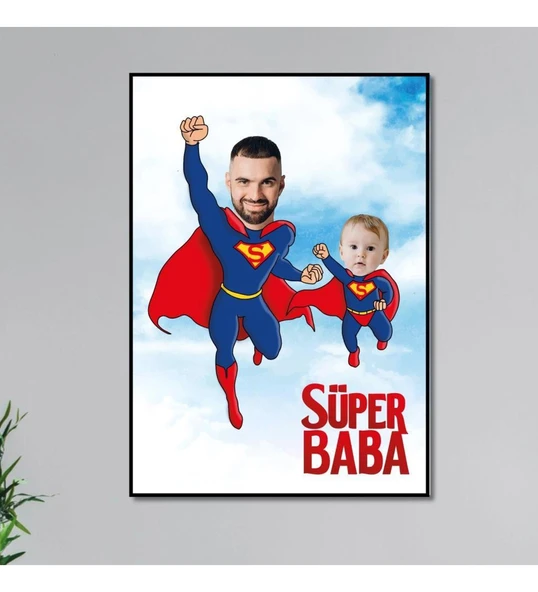 Babalar Gününe Özel Resimli Baba ve Çocuk Tablo - Resim 2