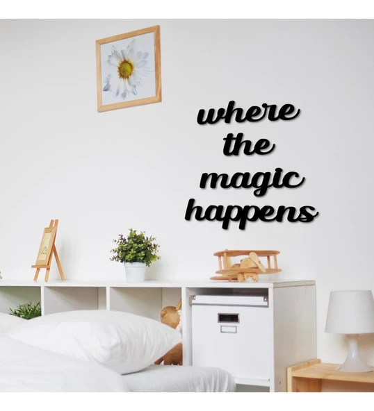Duvar Süsü Kare Ahşap Tablo Where The Magic Happens ürün görseli 1