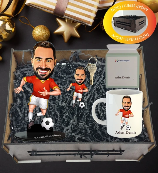 Kişiye Özel Karikatür , Anahtarlıklı  Ve Kupa Hediye Sepeti ürün görseli 1