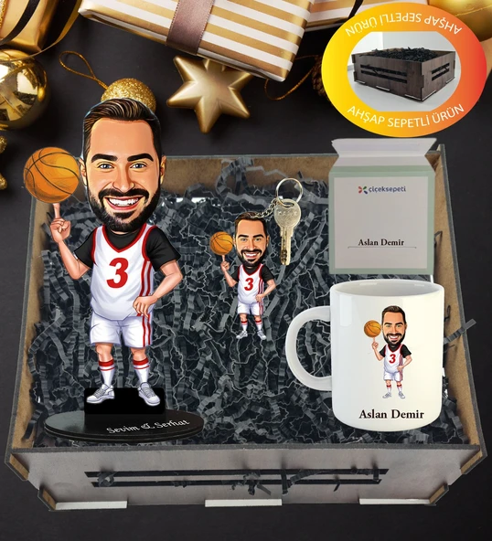 Kişiye Özel Karikatür , Anahtarlıklı Ve Kupa Hediye Sepeti ürün görseli 1