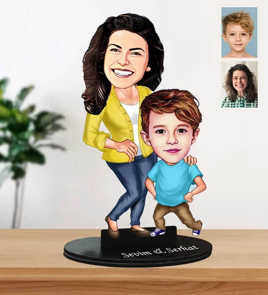 Meşgalem Anne Ve Erkek Çocuk Temalı Karikatür Biblo ürün görseli 1