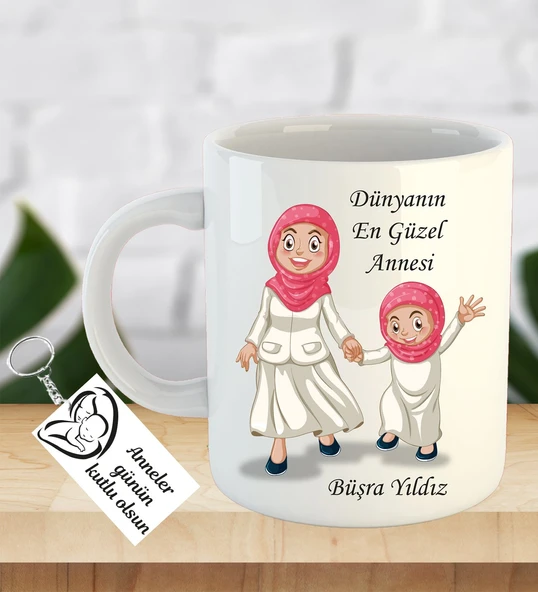 İsme ve Anneler Gününe Özel Kupa Bardak Anahtarlık Hediye ürün görseli 1