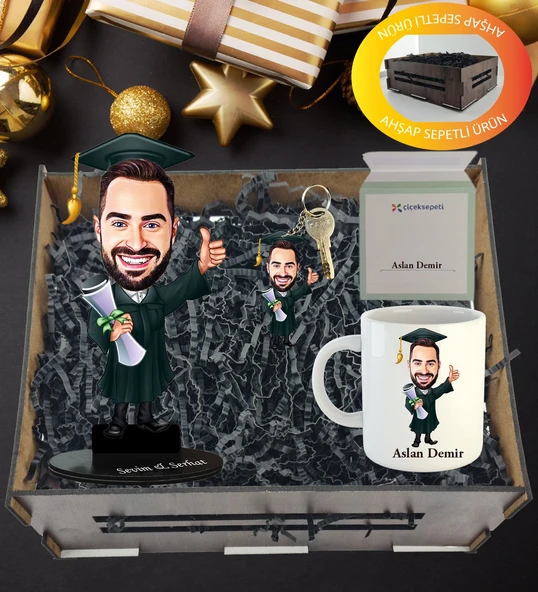 Kişiye Özel Karikatür , Anahtarlıklı Ve Kupa Hediye Sepeti ürün görseli 1