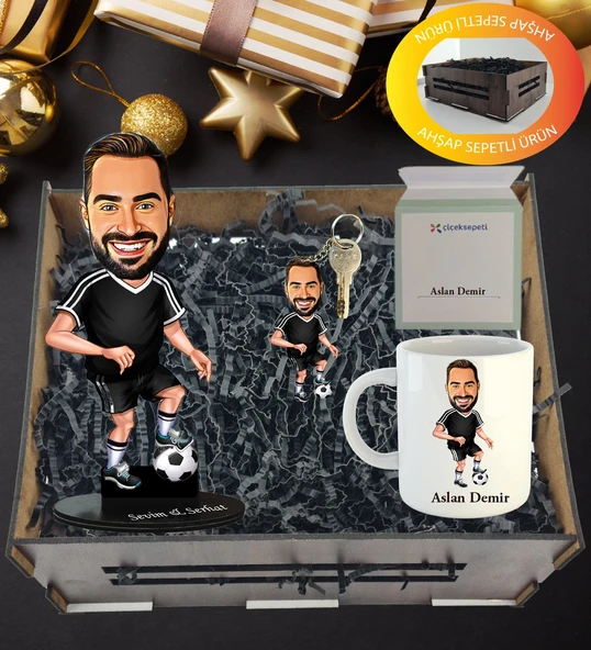 Kişiye Özel Karikatür , Anahtarlıklı Ve Kupa Hediye Sepeti ürün görseli 1