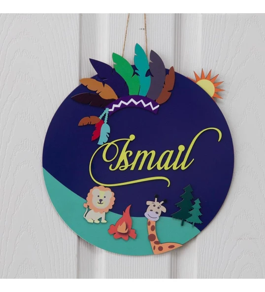 Kızılderili Temalı İsme Özel Çocuk Odası Kapı Süsü ürün görseli 1