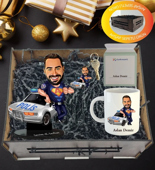 Kişiye Özel Karikatür ,  Anahtarlıklı Ve Kupa Hediye Sepeti ürün görseli 1