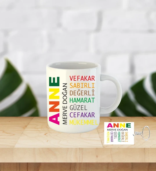 Anneler Gününe Özel Özel İnci Beyazı Kupa Bardak Anahtarlık Hediyeli ürün görseli 1