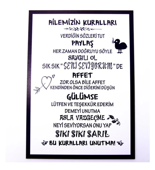 Aile Ahşap Duvar Tablosu Yazılı Kurallar 35x74 ürün görseli 1