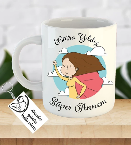 İsme ve Anneler Gününe Özel Kupa Bardak Anahtarlık Hediye ürün görseli 1