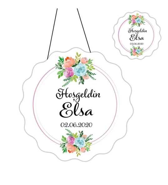 Kişiye Özel Bebek Kapı Süsü Ve 50 Adet Magnet Seti Çiçekli ürün görseli 1