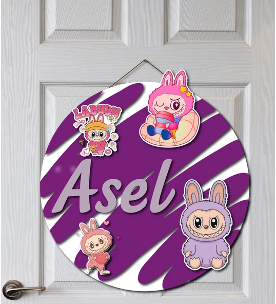 Labubu Desenli Kişiye Özel Yenidoğan Kapı Süsü (45 cm) ürün görseli 1