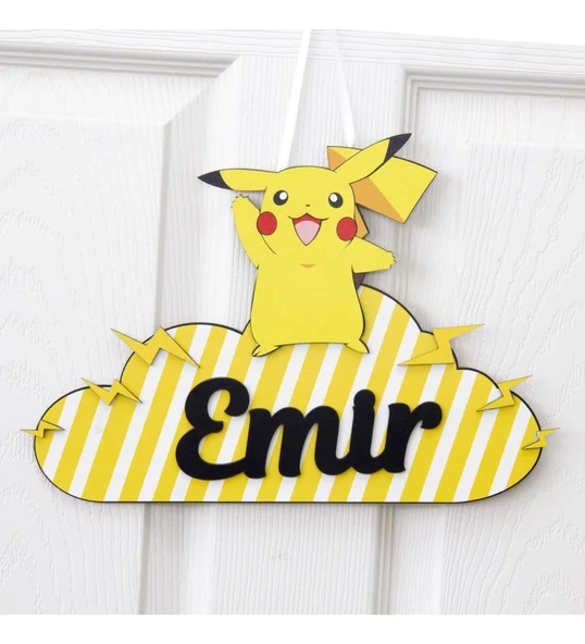 Kişiye Özel Bebek Kapı Süsü 3D Pikachu ürün görseli 1