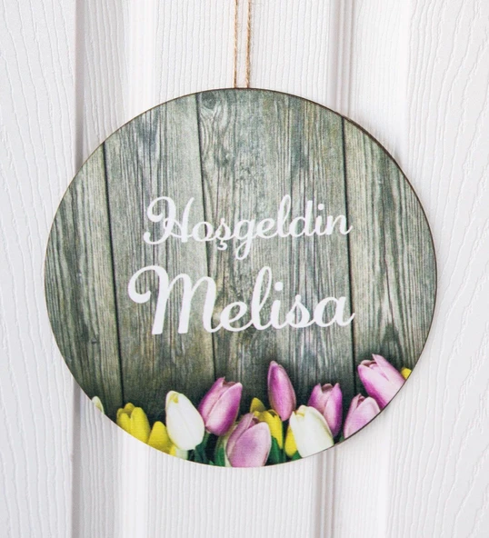 Meşgalem Pembe, Beyaz ve Sarı Çiçekler Temalı Kişiye Özel Kapı Süsü ürün görseli 1