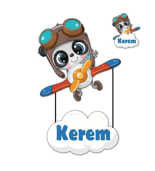 Kişiye Özel Kapı Süsü Ve 50 Adet Magnet Seti Panda Uçak ürün görseli 1