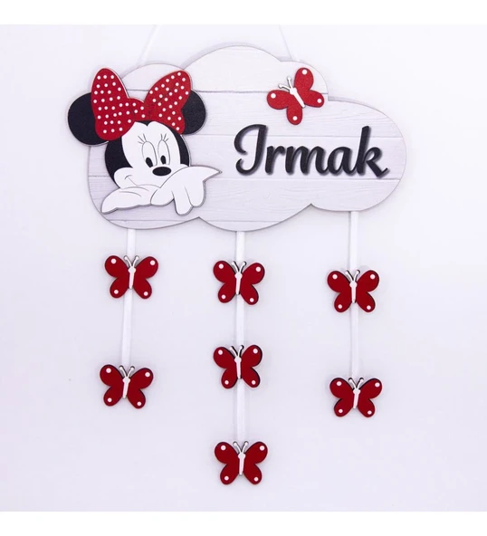 Kişiye Özel Bebek Kapı Süsü Minnie Mouse 3D Kırmızı ürün görseli 1