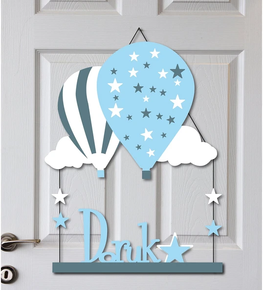 Kişiye Özel Uçan Balon Tasarımlı Kapı Süsü 55x30cm ürün görseli 1