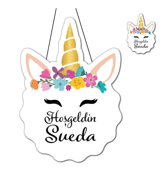 Kişiye Özel Bebek Kapı Süsü Ve 50 Adet Magnet Seti Unicorn Yüz ürün görseli 1