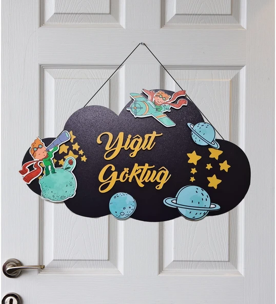 Kişiye Özel 3D Bebek Ahşap Kapı Süsü Uzay ürün görseli 1